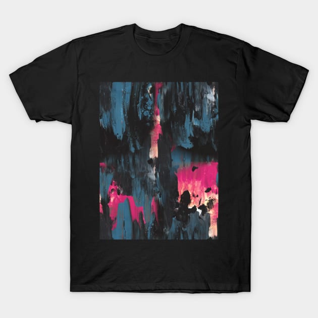 New dawn pink - fluid painting pouring image in teal, black and pink T-Shirt by nobelbunt